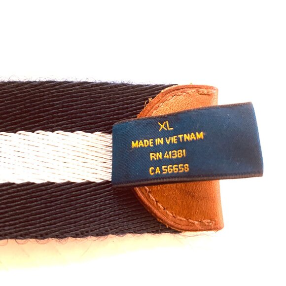 Polo Ralph Lauren Navy White Striped Fabric Leather Dual D Ring Belt XL - Picture 6 of 9